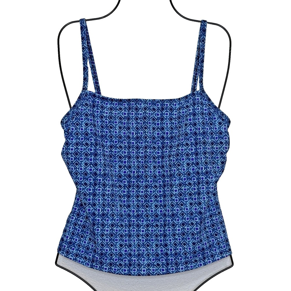 Lands' End Tankini Top Womens Size 10 Blue‎ Print Spaghetti Straps Shelf Bra